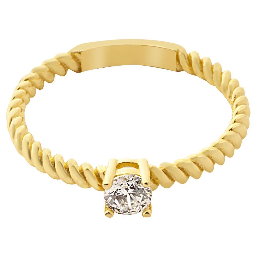Twisted Rope Zircon Stackable Ring Solid Gold Minimalist 14 Karat