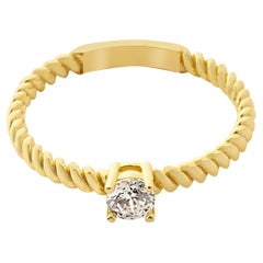 Stapelbarer Zirkon-Ring aus massivem Gold mit gedrehtem Seil Minimalistischer 14 Karat