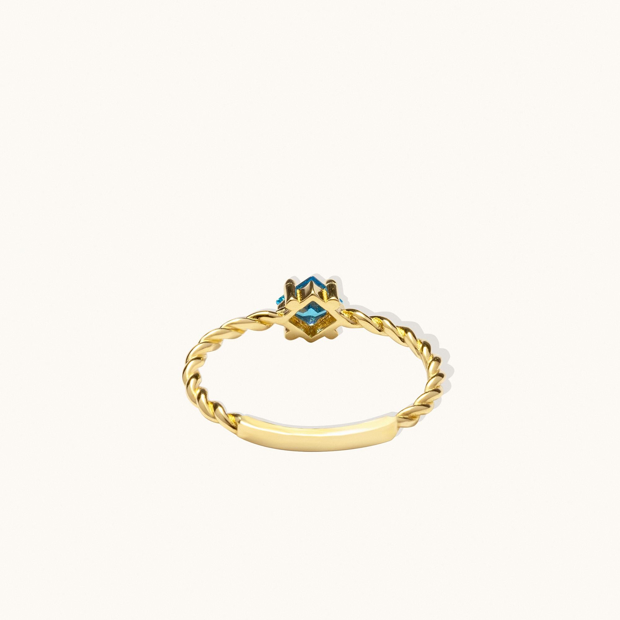 Blue Ocean Zircon Gemstone Stackable Thin Ring Solid Gold Minimalist 14 Karat For Sale 1