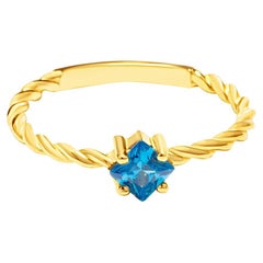 Blue Ocean Zircon Gemstone Stackable Thin Ring Solid Gold Minimalist 14 Karat