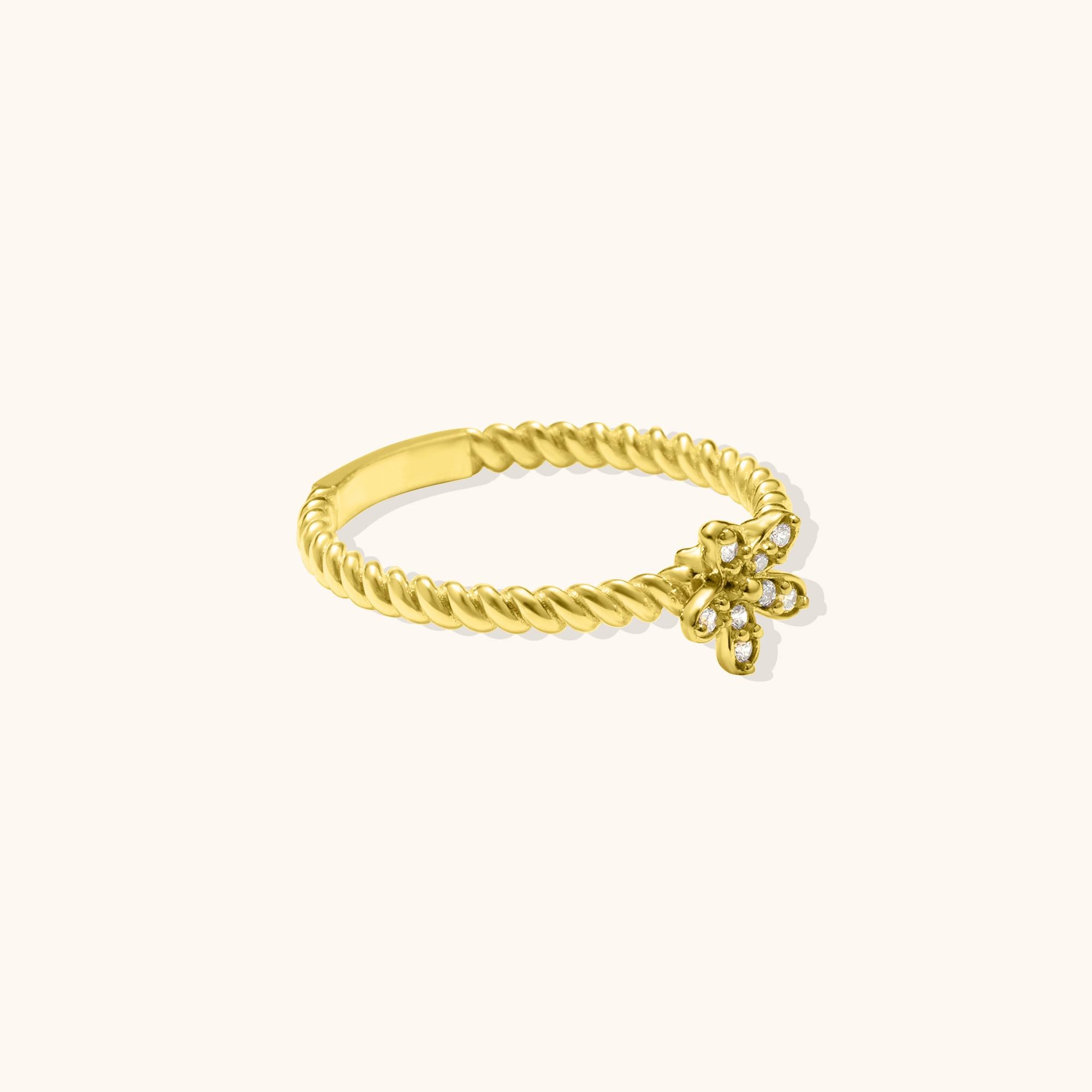 Moderne Bague empilable Daisy Flower Cluster Pavé Zircon Or massif Minimaliste 14 Karat en vente
