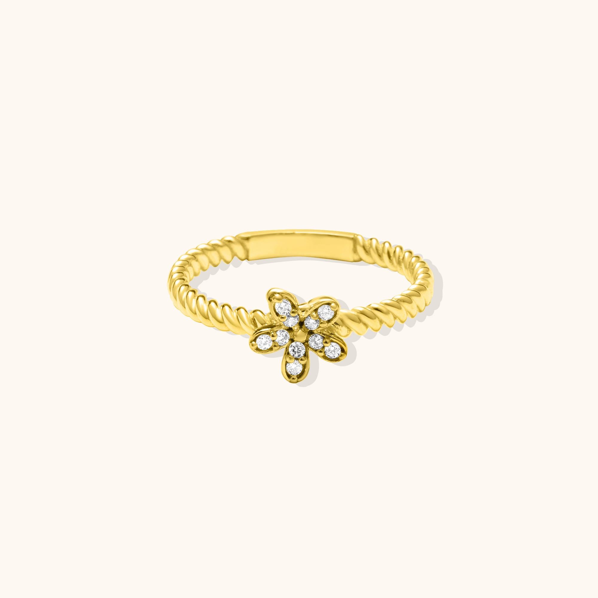 Bague empilable Daisy Flower Cluster Pavé Zircon Or massif Minimaliste 14 Karat Neuf - En vente à Patchogue, NY