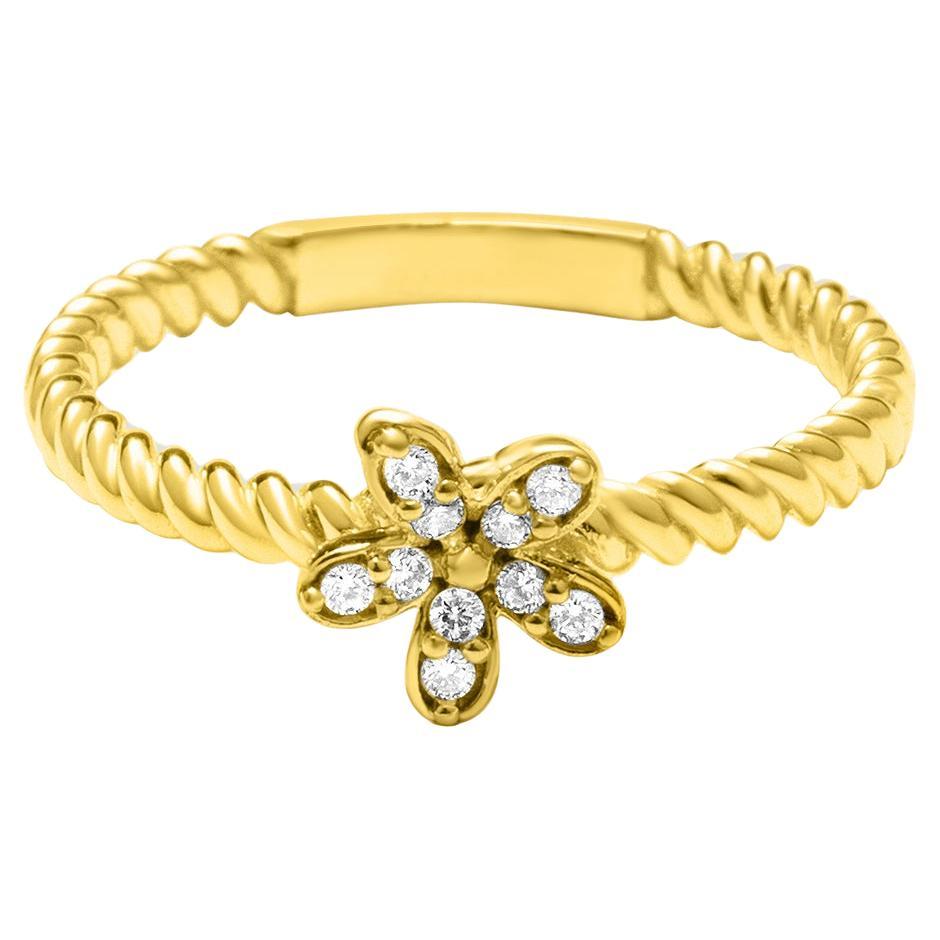 Bague empilable Daisy Flower Cluster Pavé Zircon Or massif Minimaliste 14 Karat en vente
