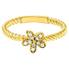Bague empilable Daisy Flower Cluster Pavé Zircon Or massif Minimaliste 14 Karat
