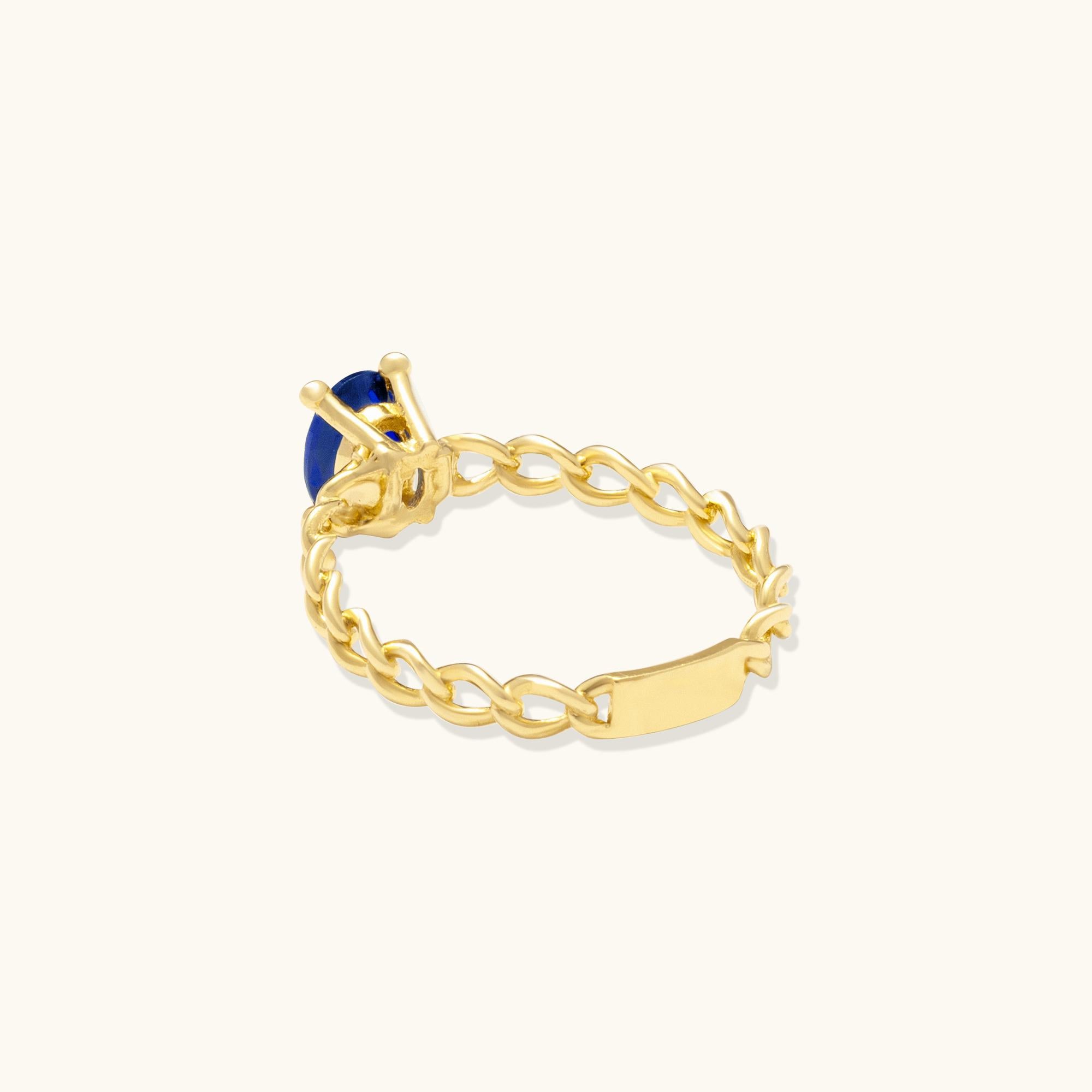 Moderno Catena di pietre preziose blu scuro con zircone Anello impilabile in oro massiccio minimalista  14 carati in vendita