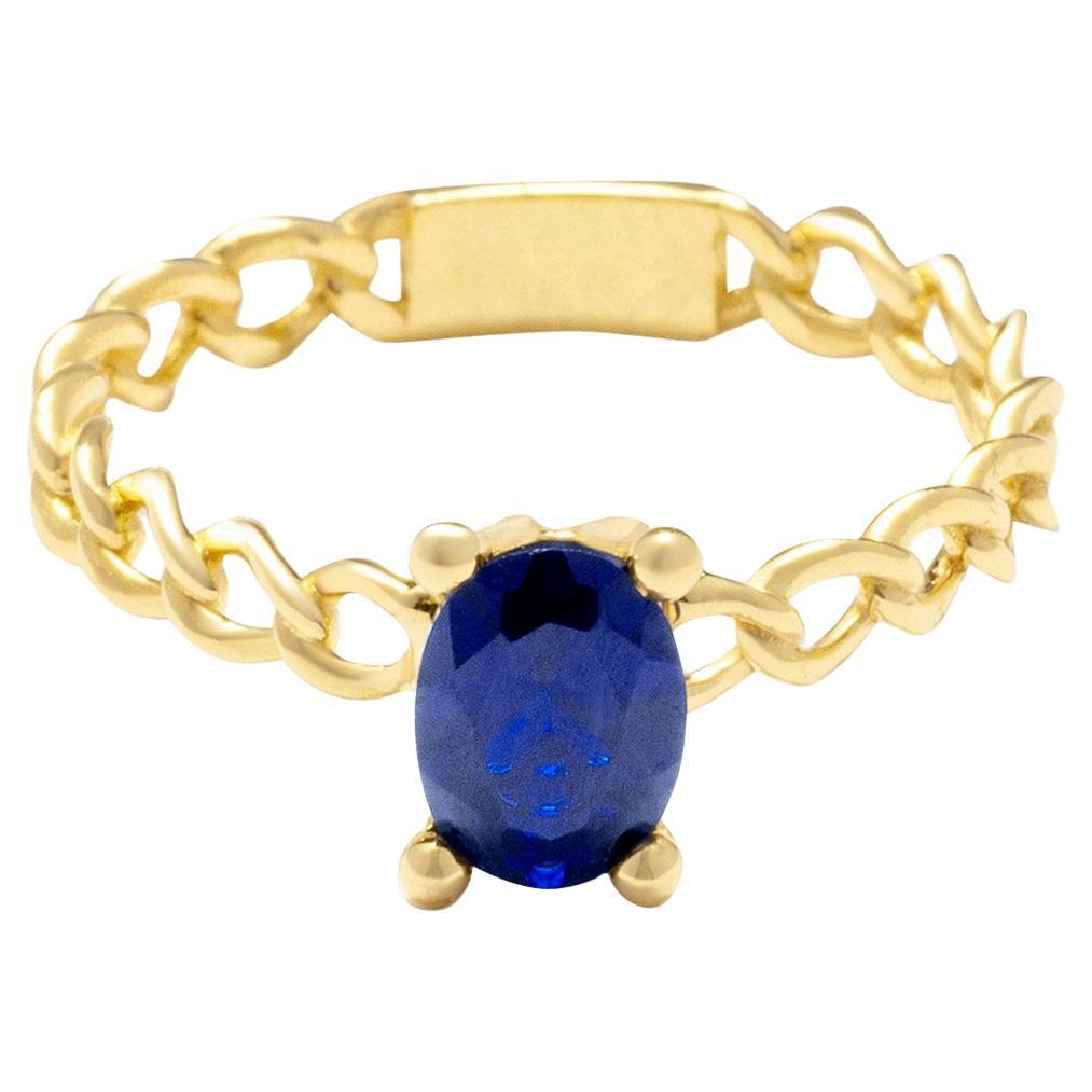 Zircon Dark Blue Gemstone Chain Stackable Ring Solid Gold Minimalist  14 Karat