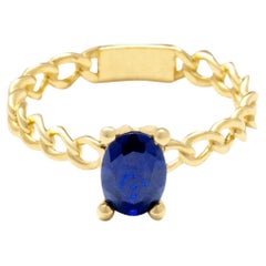 Zircon Dark Blue Gemstone Chain Stackable Ring Solid Gold Minimalist  14 Karat