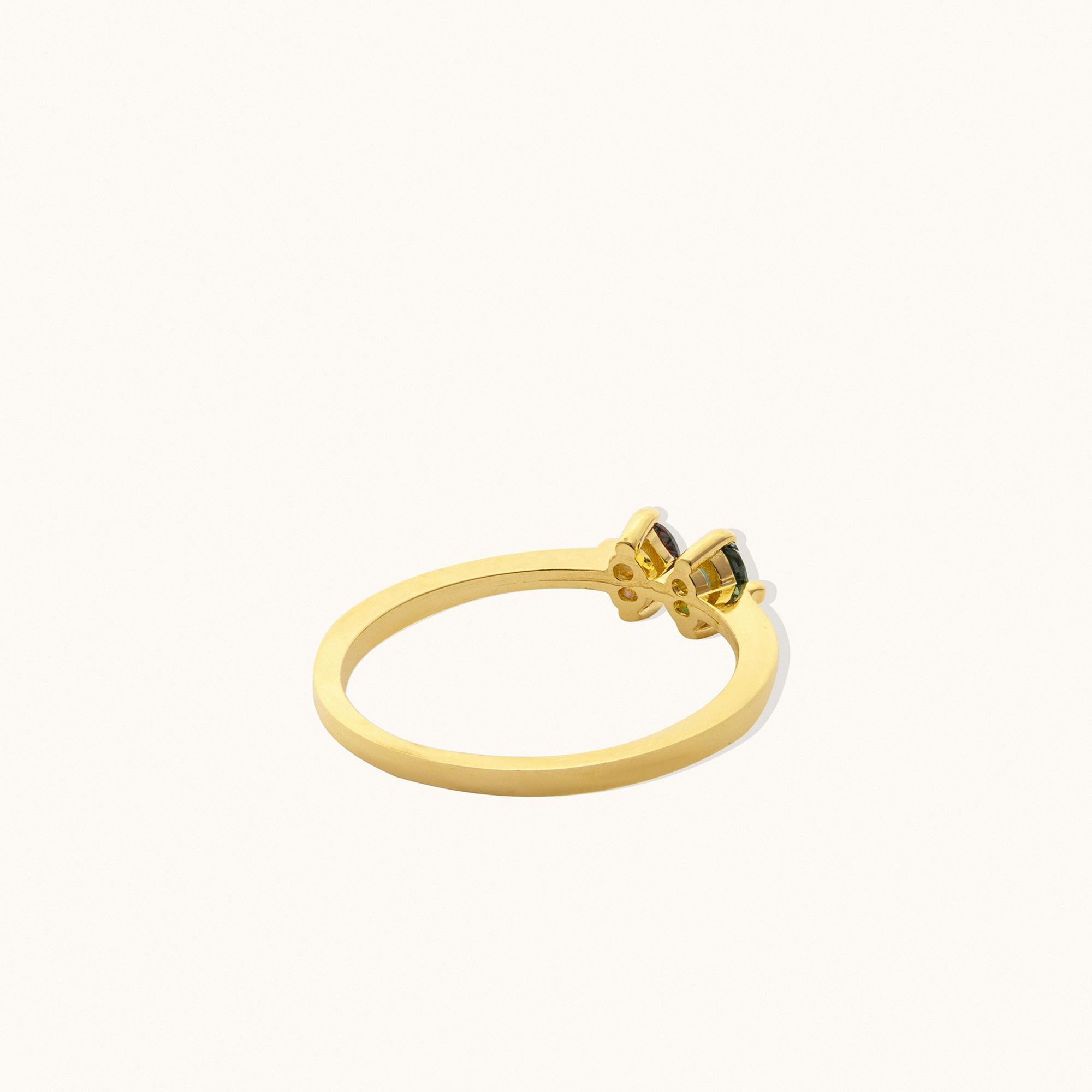 Modern Duo Birthstone Zircon Gemstone Stackable Ring Solid Gold Minimalist 14 Karat For Sale