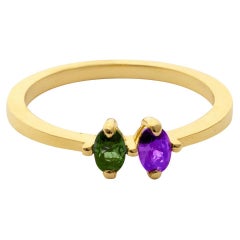Duo Birthstone Zircon Gemstone Stackable Ring Solid Gold Minimalist 14 Karat