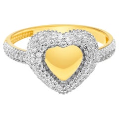 Pavé Herzförmiger Zirkon Stapelbarer Ring Massiv Gold Minimalistisch 14 Karat