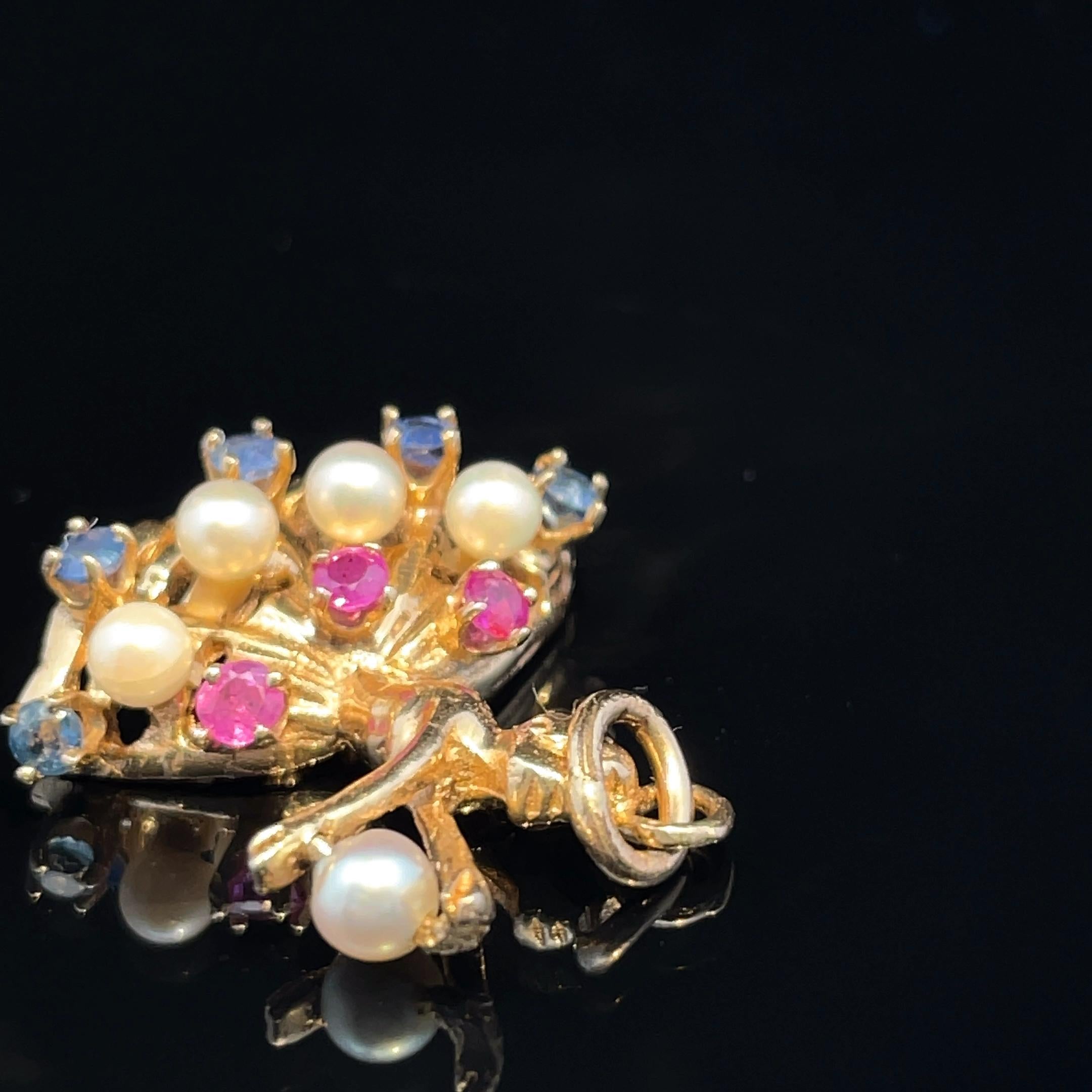 Solid Gold Multigems  Ballerina Charm Pendant In Excellent Condition For Sale In New York, NY