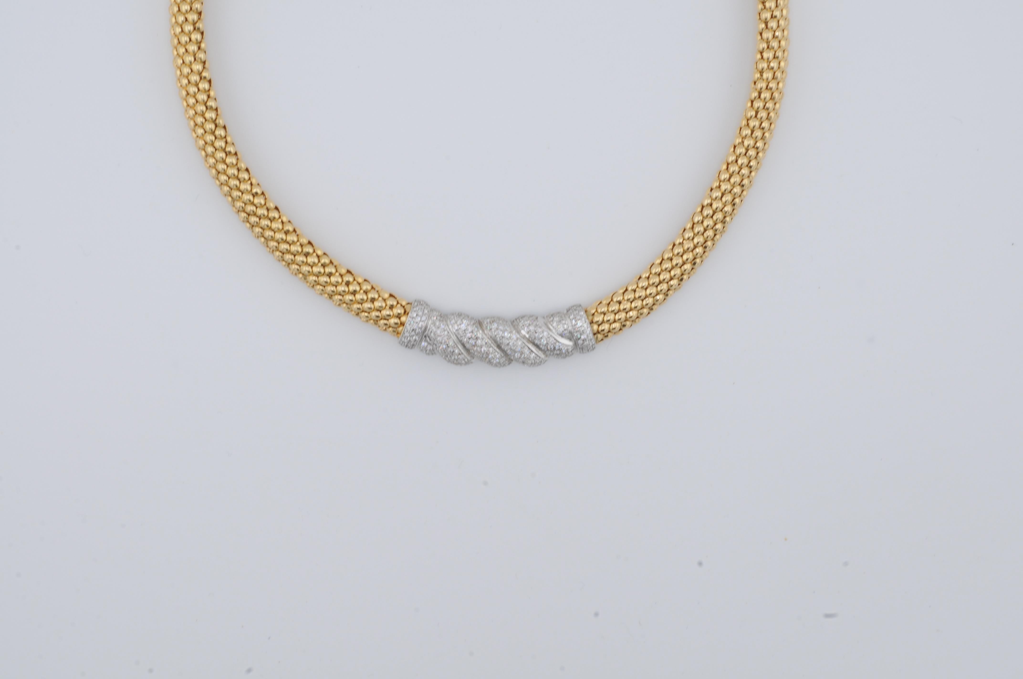 Solid Gold Necklace 18k Yellow Gold with Diamonds For Sale 1