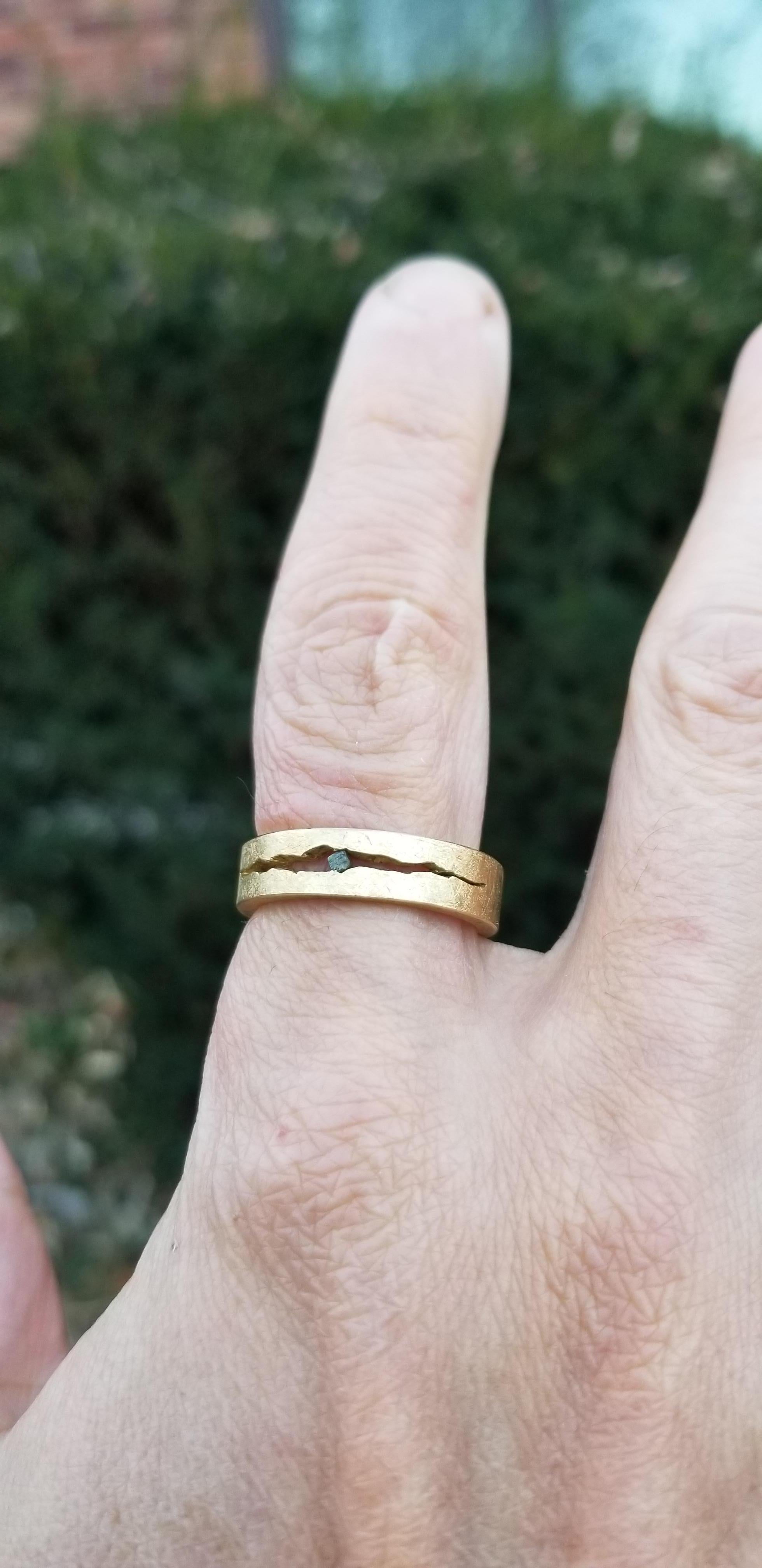 Rough Cut Solid Gold ring with a Raw Diamond For Sale