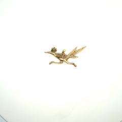 Solid Gold Roadrunner Pendant Charm with Emerald Eye