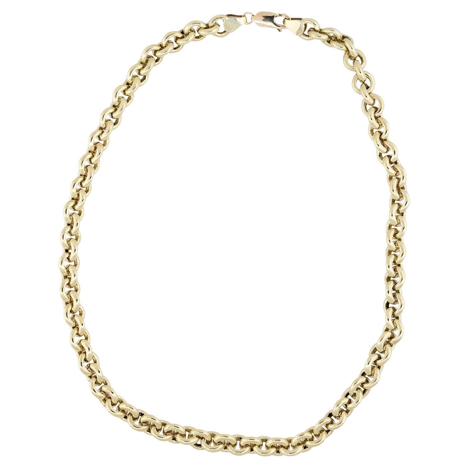 Collier à maillons ronds en or massif de 8 mm et chaîne en or 14 carats en stock en vente