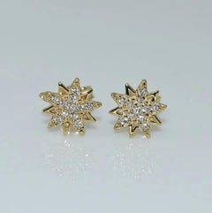 Solid Gold Starburst Earrings 14K Solid Gold Dainty Star Earring Handmade Studs.