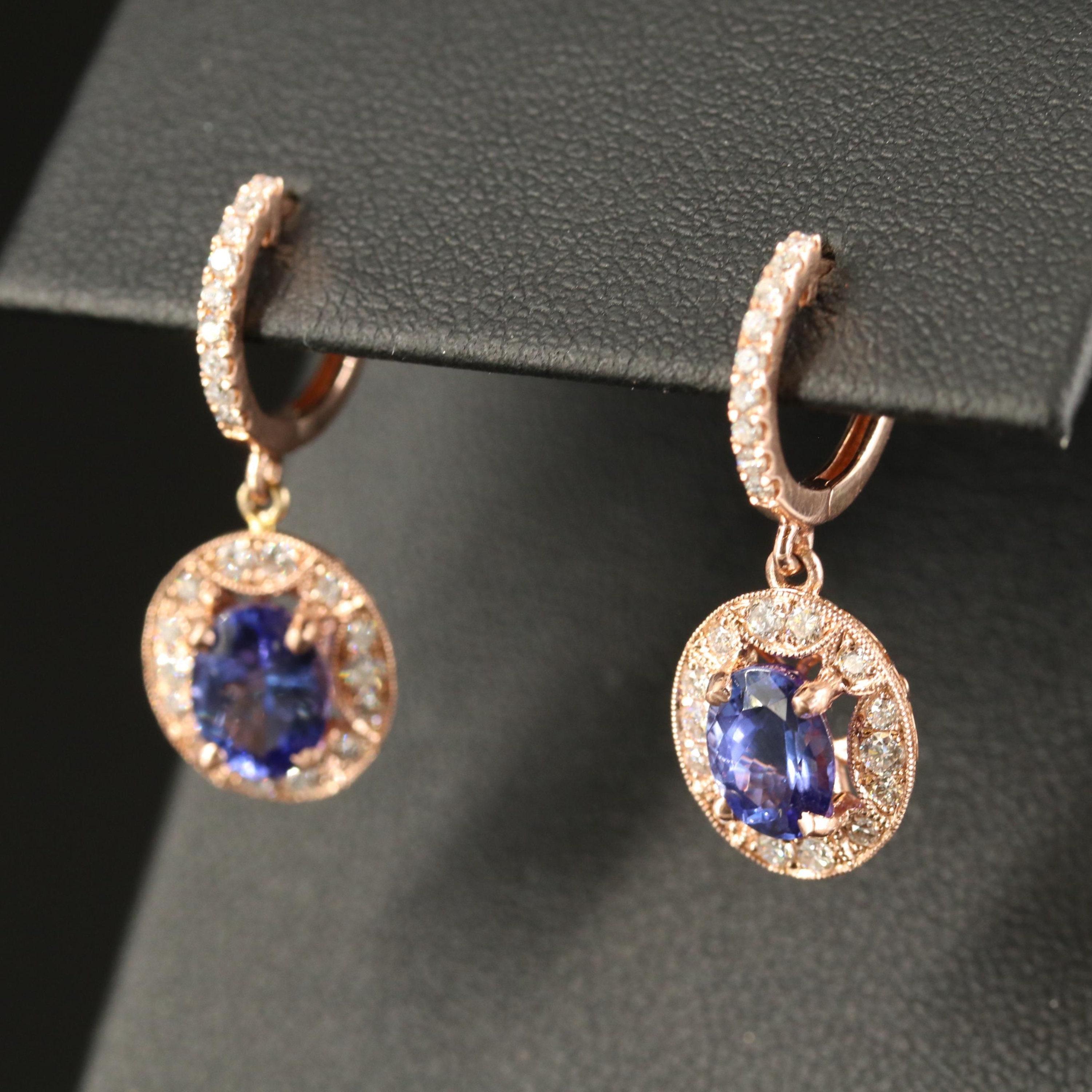 Ohrhänger aus massivem Gold mit Tansanit und Diamanten, geschliffene Ohrringe für ihr im Zustand „Neu“ im Angebot in Orlando, Florida