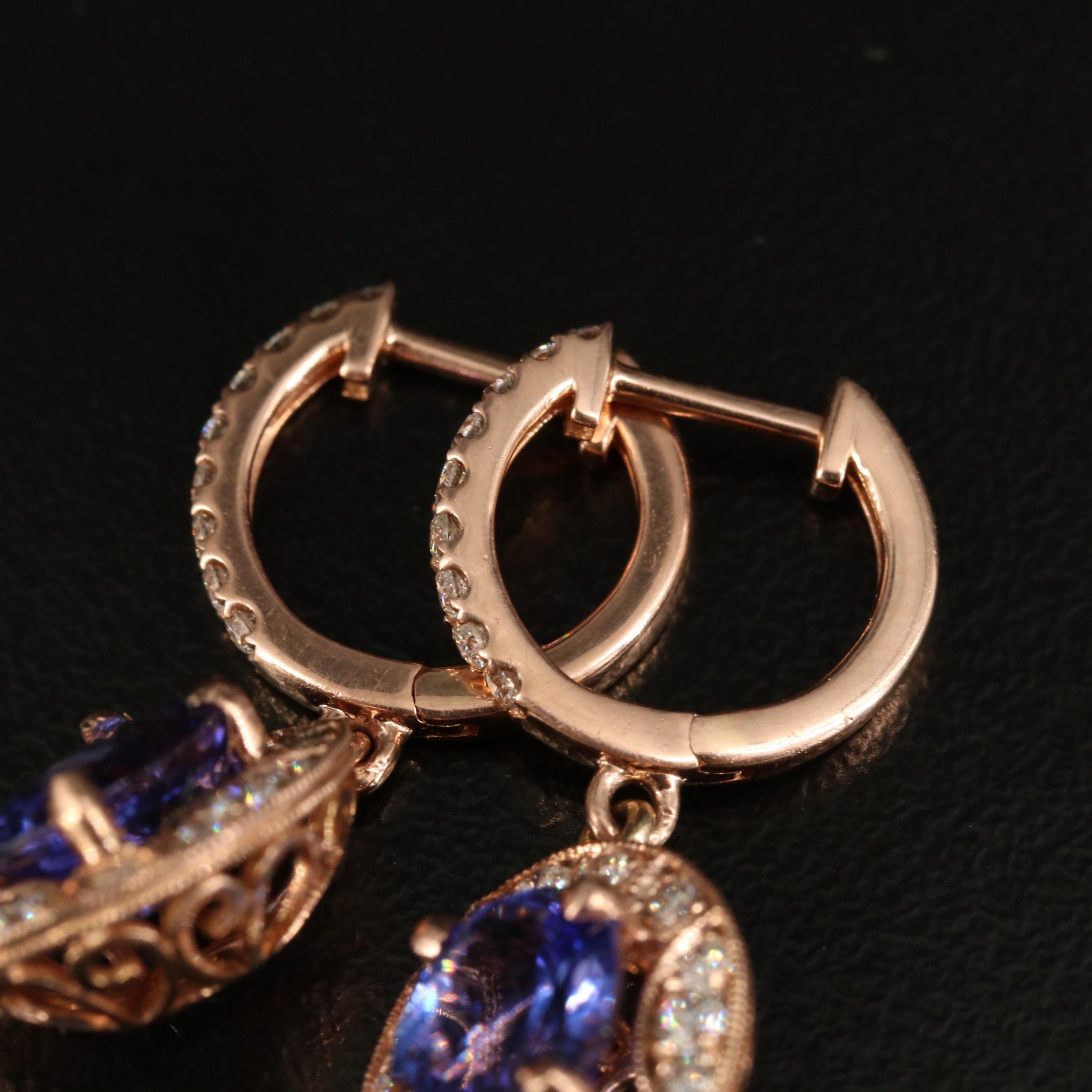 Ohrhänger aus massivem Gold mit Tansanit und Diamanten, geschliffene Ohrringe für ihr im Angebot 2