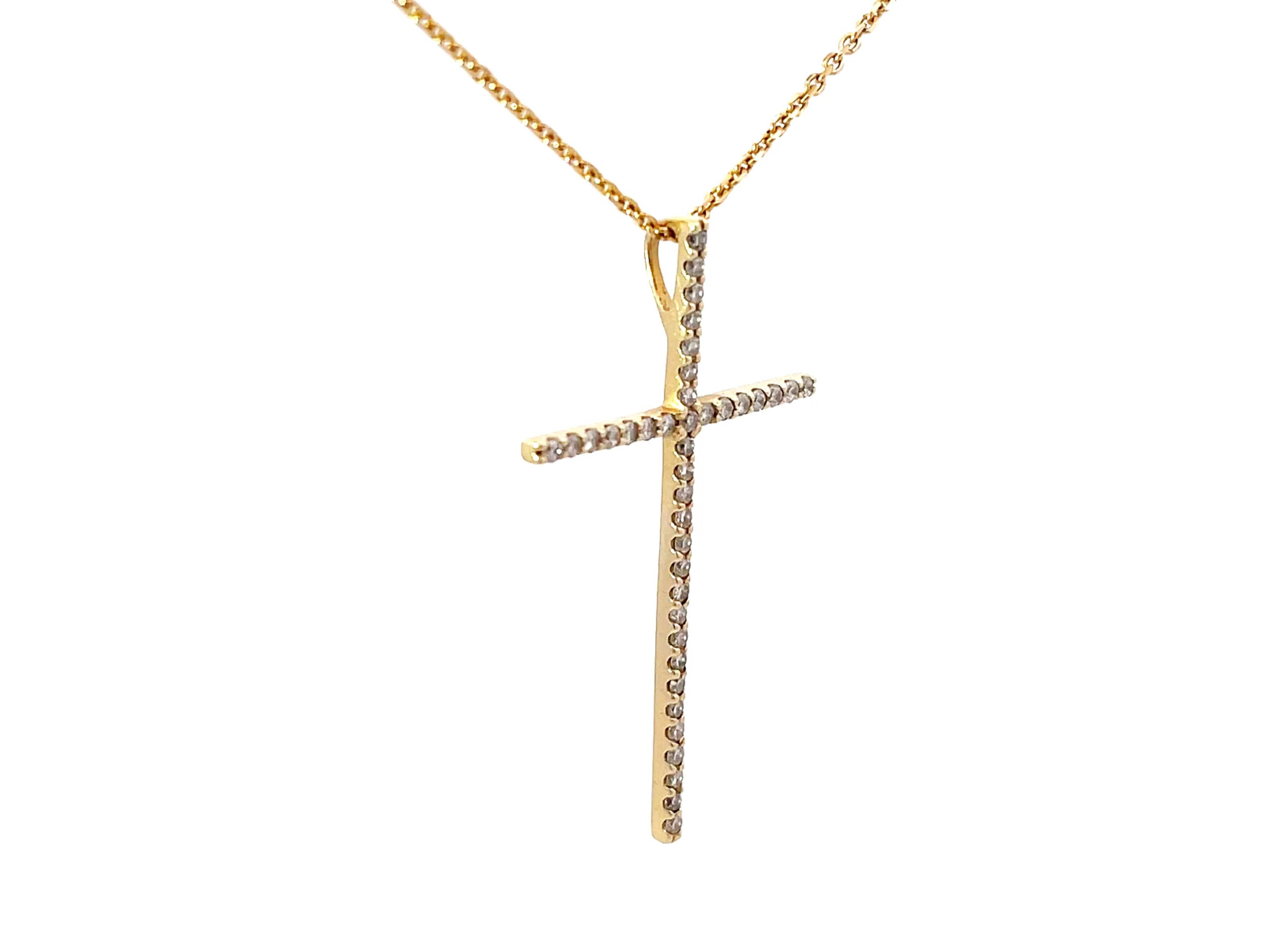 Modern Solid Gold Thin Diamond Cross Necklace For Sale