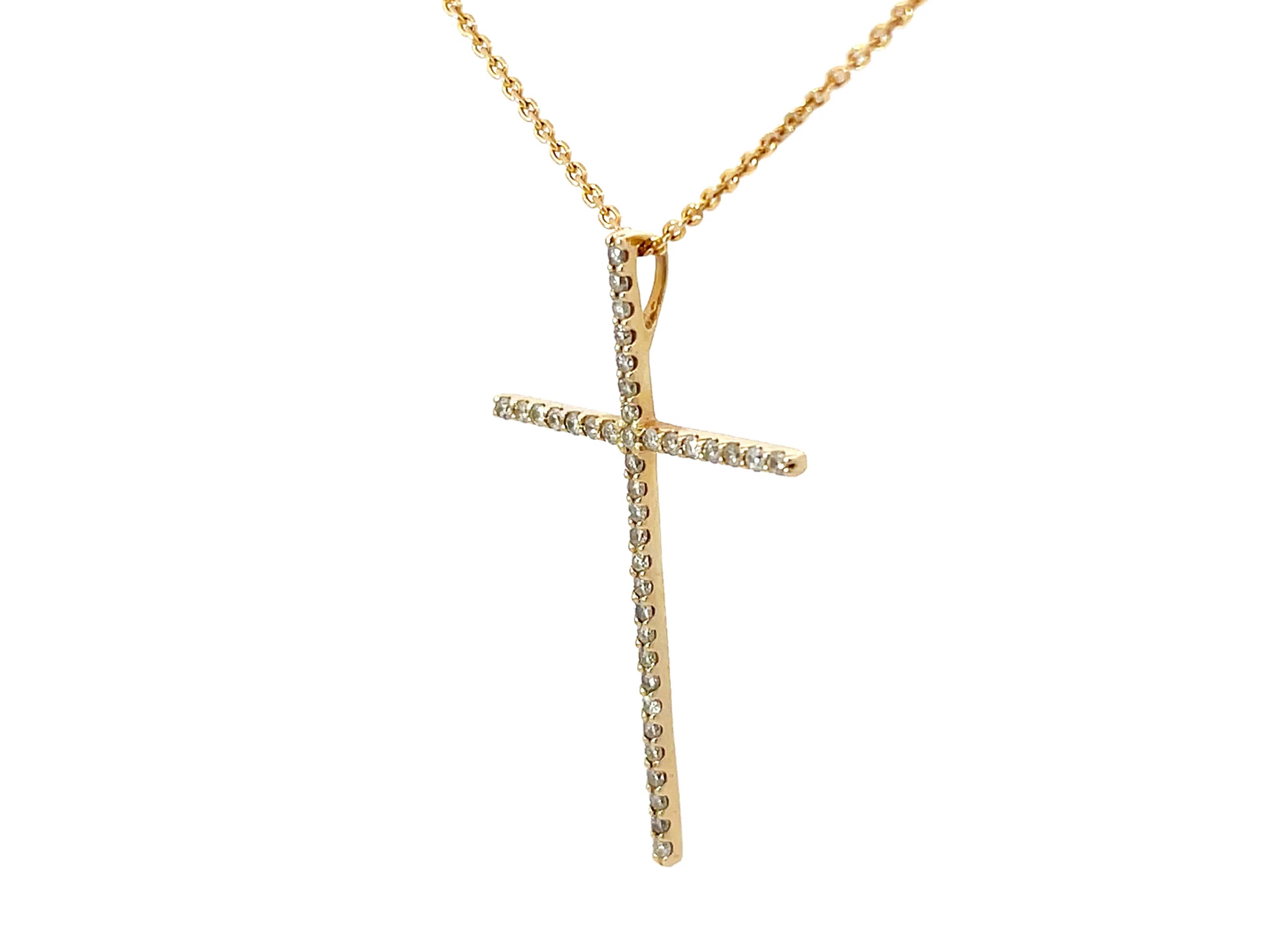 Brilliant Cut Solid Gold Thin Diamond Cross Necklace For Sale