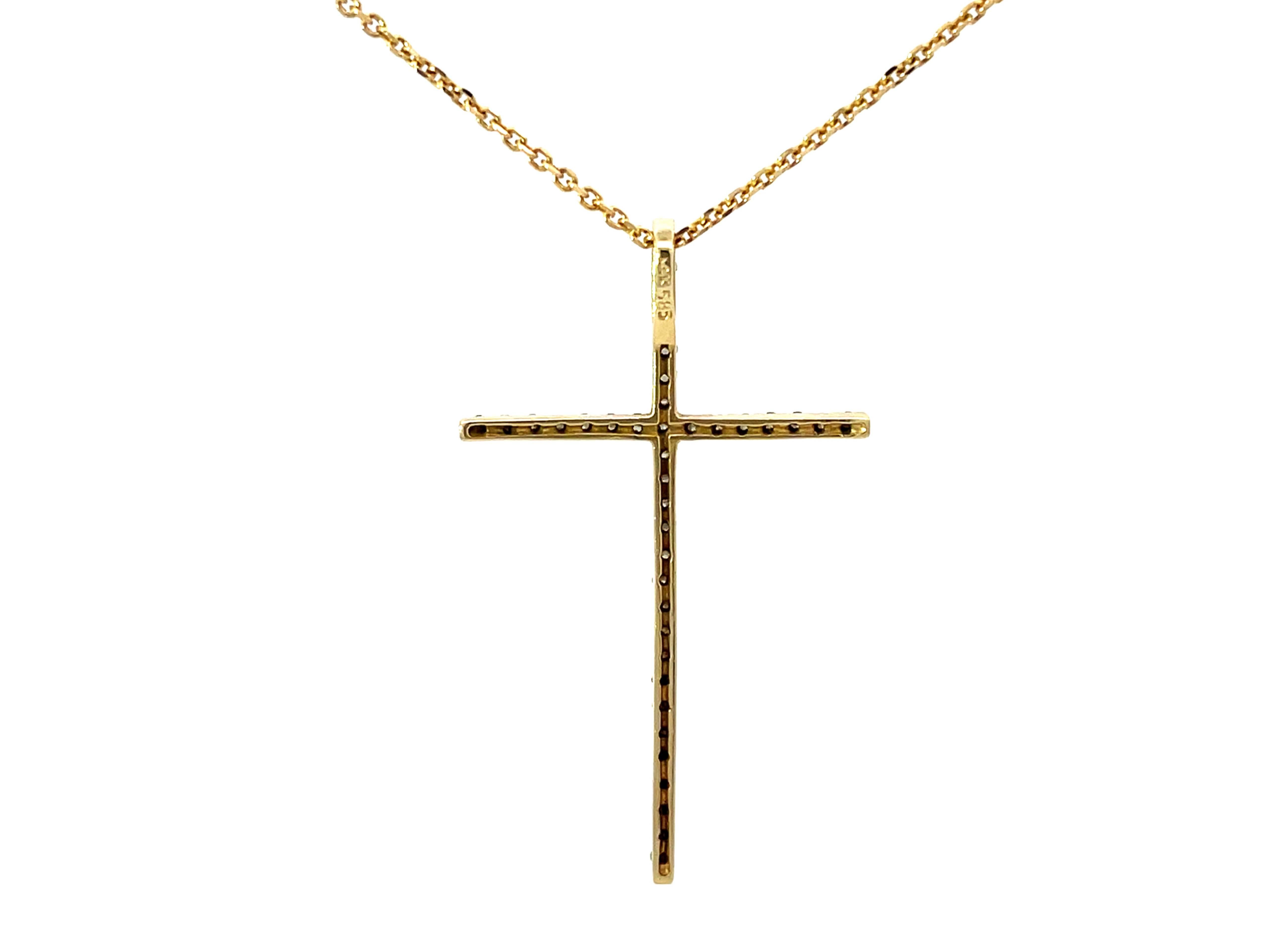 Solid Gold Thin Diamond Cross Necklace For Sale 1