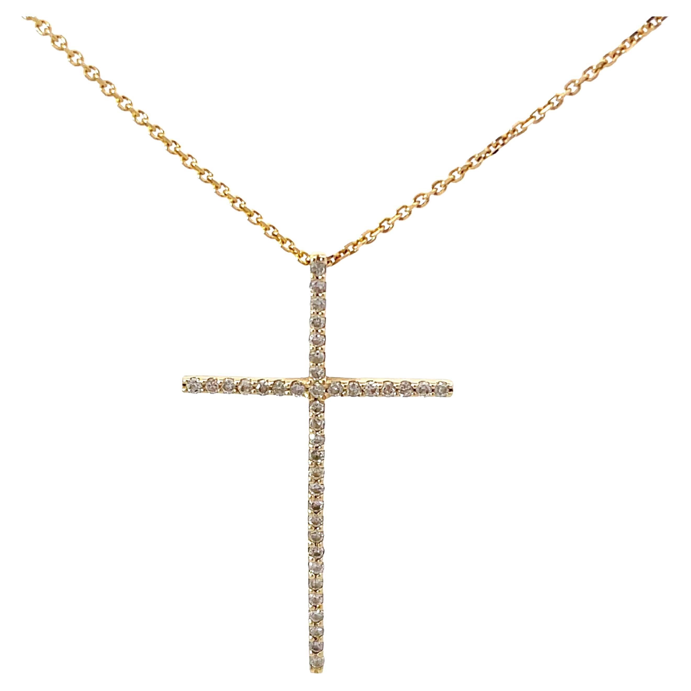 Solid Gold Thin Diamond Cross Necklace