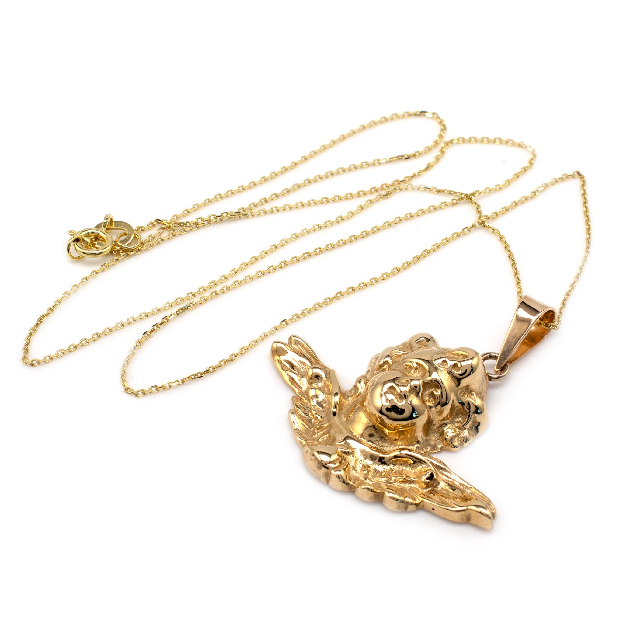 Women's Solid Gold Winged Cherub Pendant Necklace, Mythological & Religious Jewelry