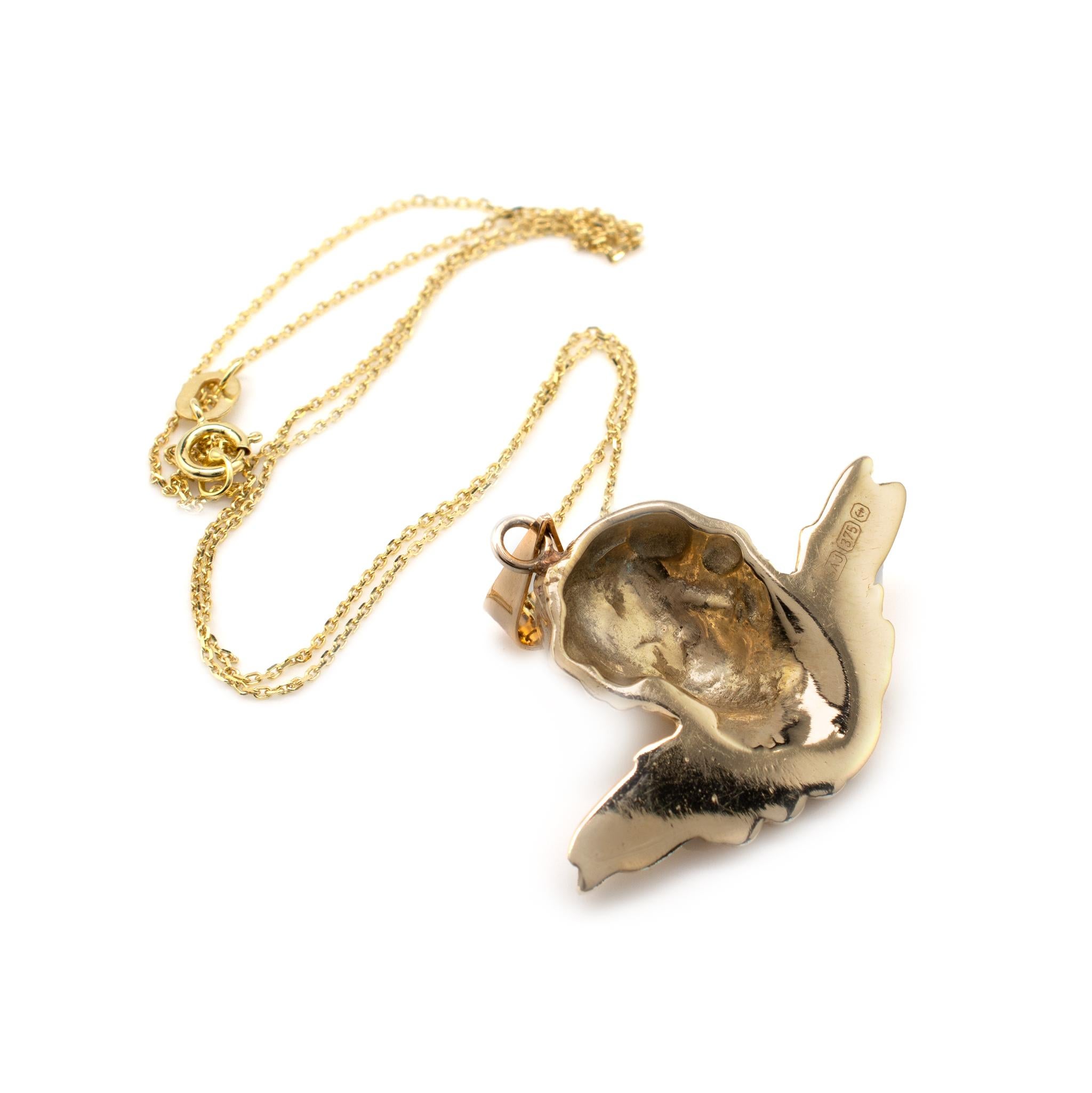 Solid Gold Winged Cherub Pendant Necklace, Mythological & Religious Jewelry 1