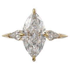 Massiv Gold mit 2ct Marquise Cut Brautverlobungsring Versprechen