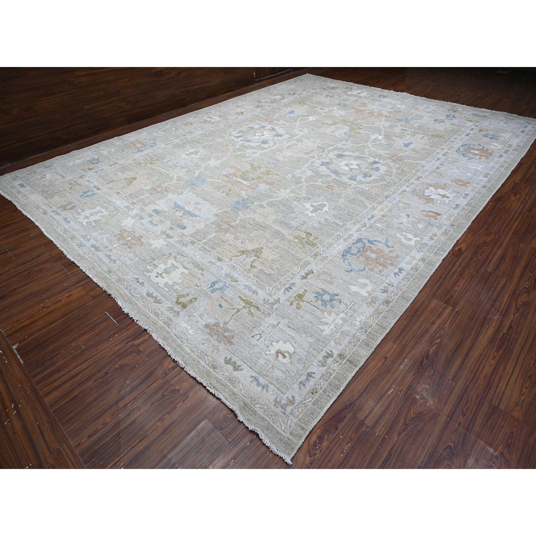 Alfombra Oriental Sólida Gris Anudada a Mano Lana Angora Afgana Oushak XL 12' x 15'10 Afgano en venta