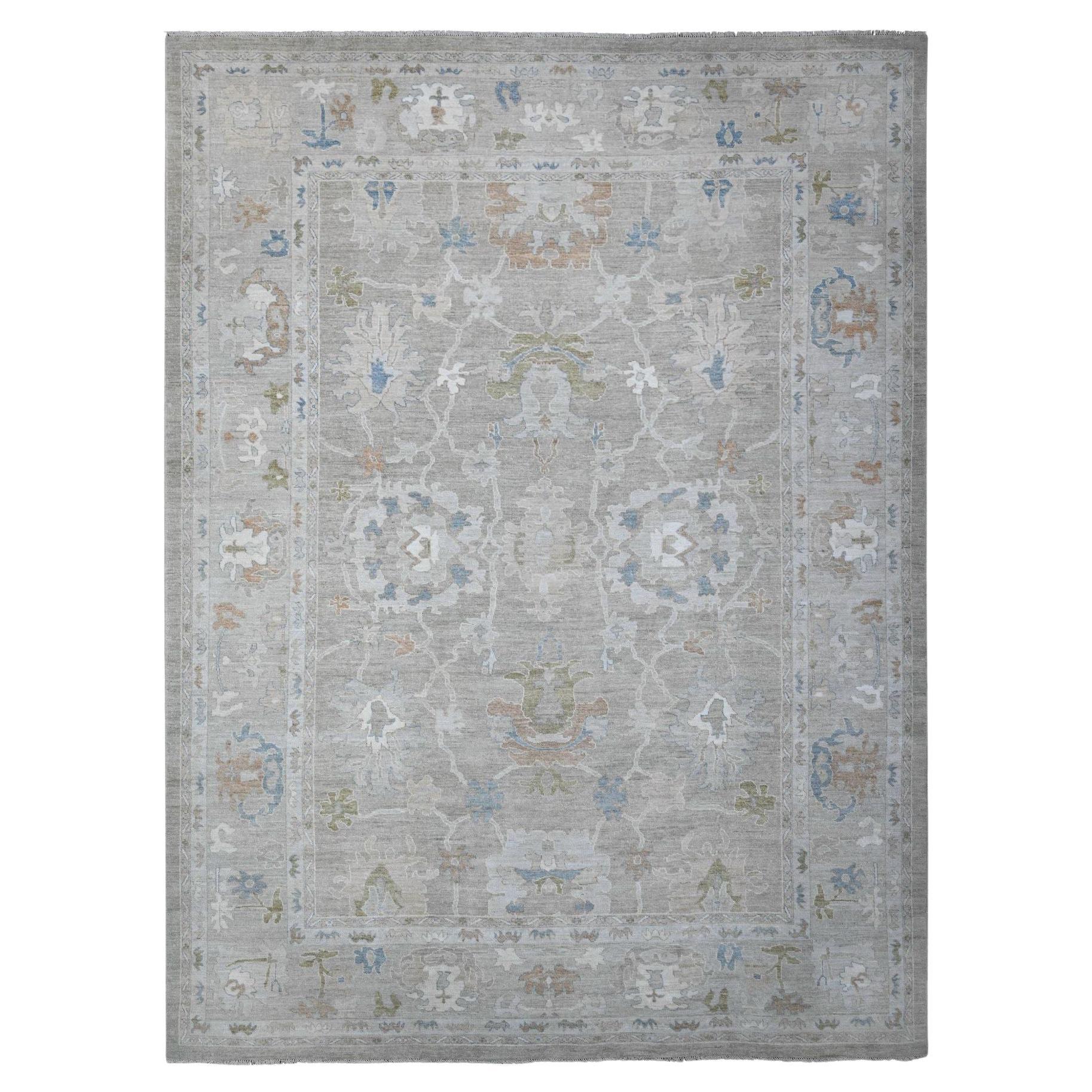 Solid Gray Hand Knotted Wool Afghan Angora Oushak XL Oriental Rug 12' x 15'10"