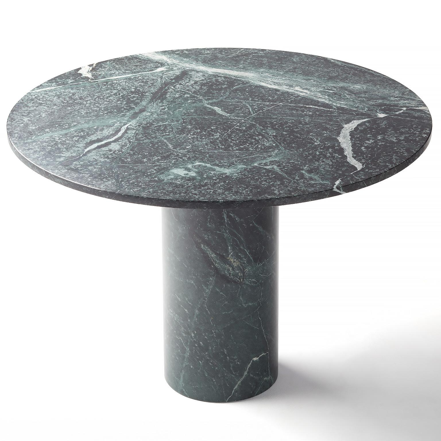 mármol macizo Macael Verde, mesa de comedor redonda con detalle de latón, Roser Español en venta