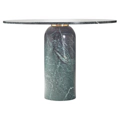 solid Green Macael marble, round dining table with brass detail, Roser