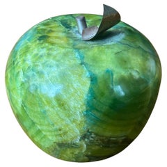 Solid Green Marble Apple Paperweight with Brass Stem