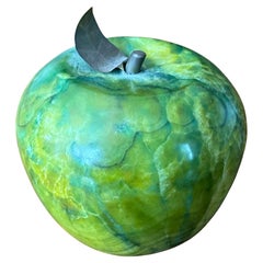 Solid Green Marble Apple Paperweight with Brass Stem