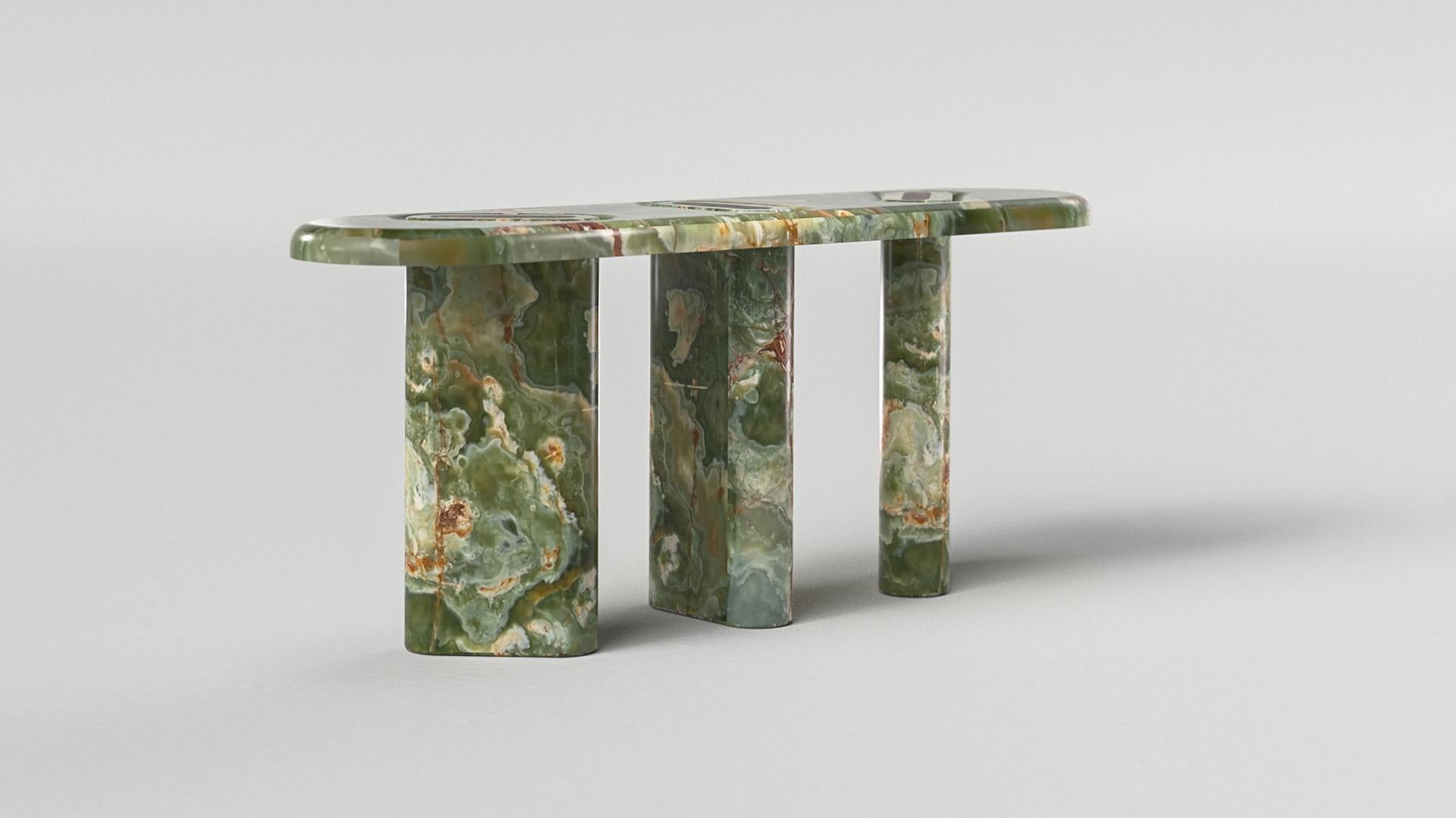 Contemporary Solid Green Onyx & Brass Console by Arthur Vallin For Sale