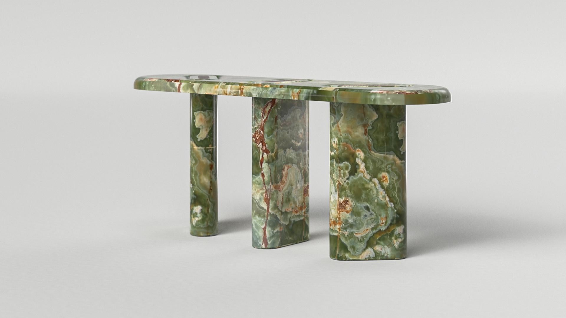 Solid Green Onyx & Brass Console by Arthur Vallin For Sale 1