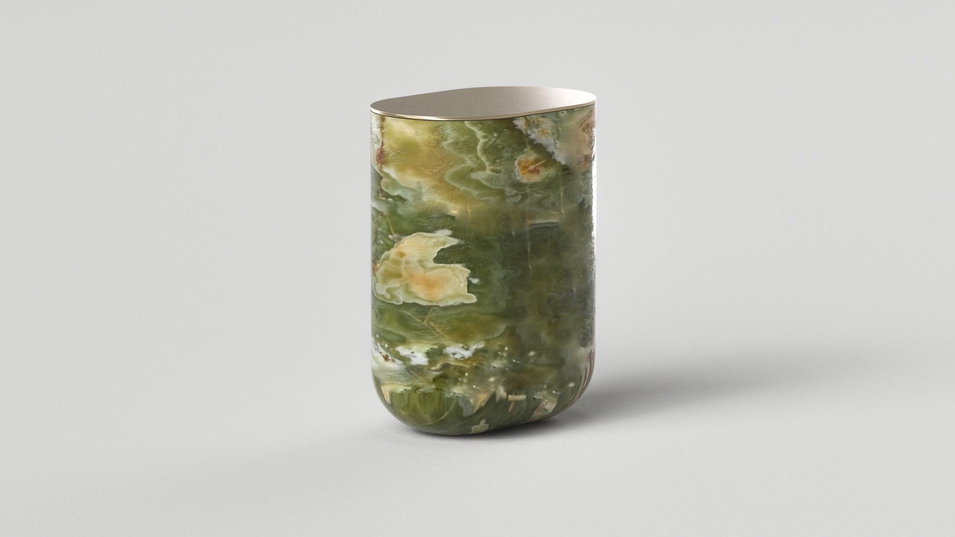 Italian Solid Green Onyx & Brass Side table by Arthur Vallin For Sale