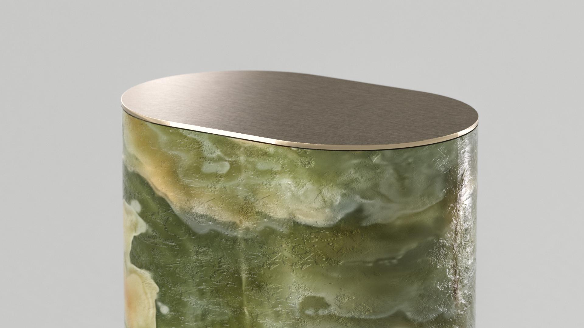 Contemporary Solid Green Onyx & Brass Side table by Arthur Vallin For Sale