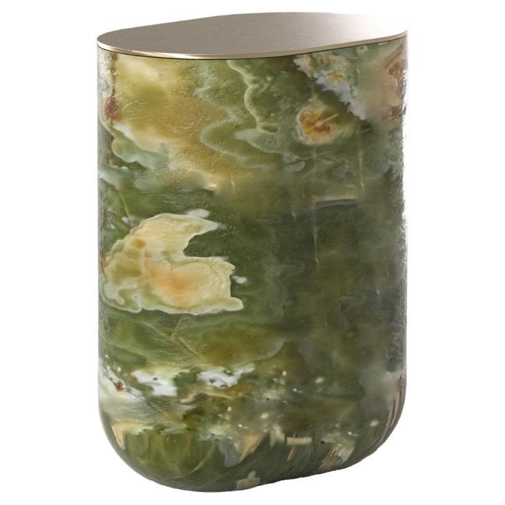 Solid Green Onyx & Brass Side table by Arthur Vallin For Sale