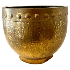 Solid Hammered Brass Cachepot Jardiniere Planter with Rim Details