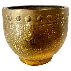 Solid Hammered Brass Cachepot Jardiniere Planter with Rim Details