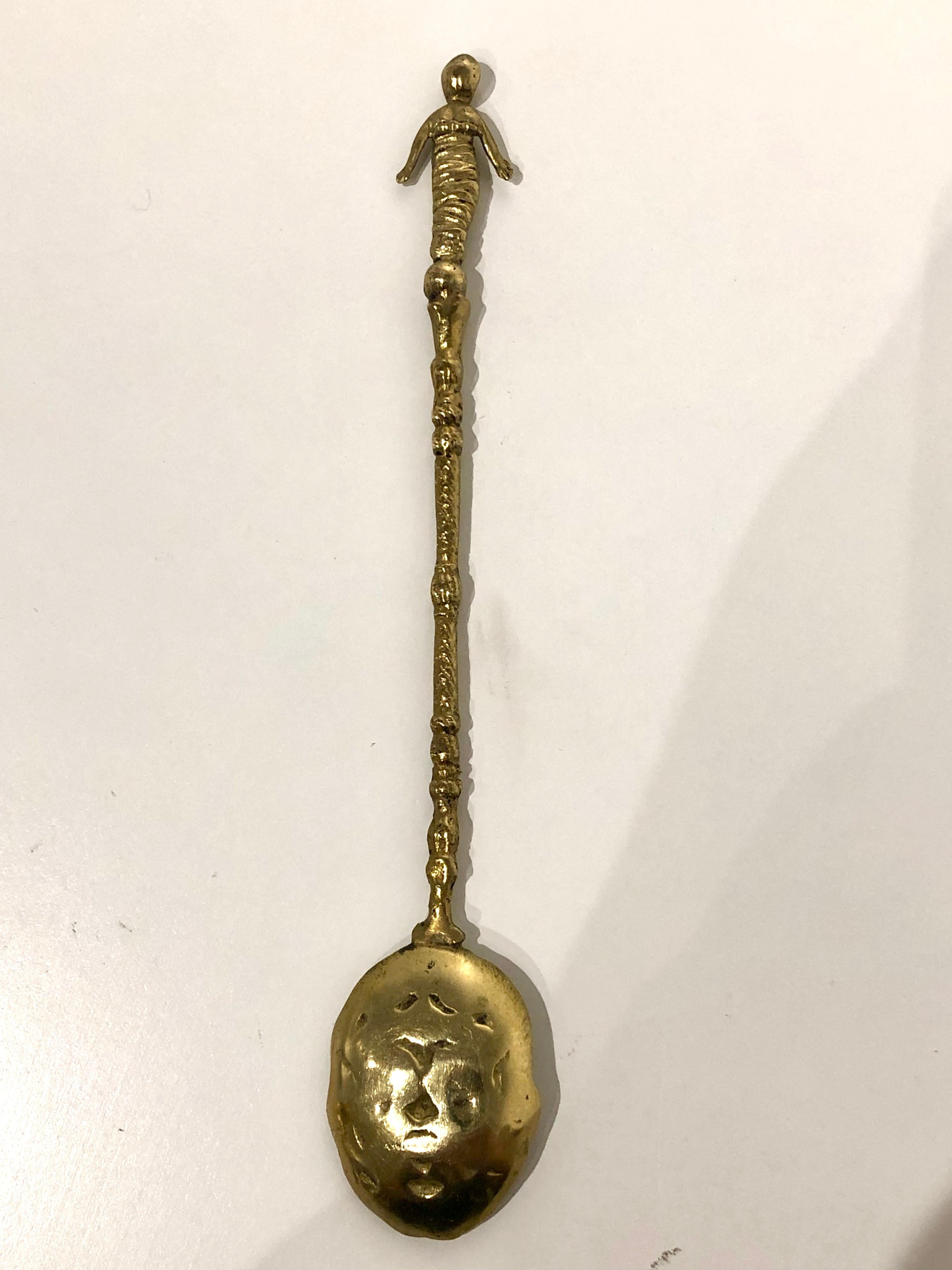 Beautiful and rare solid hammered brass spoon, unique collectible and decorative piece. Stamped in the back Italy.