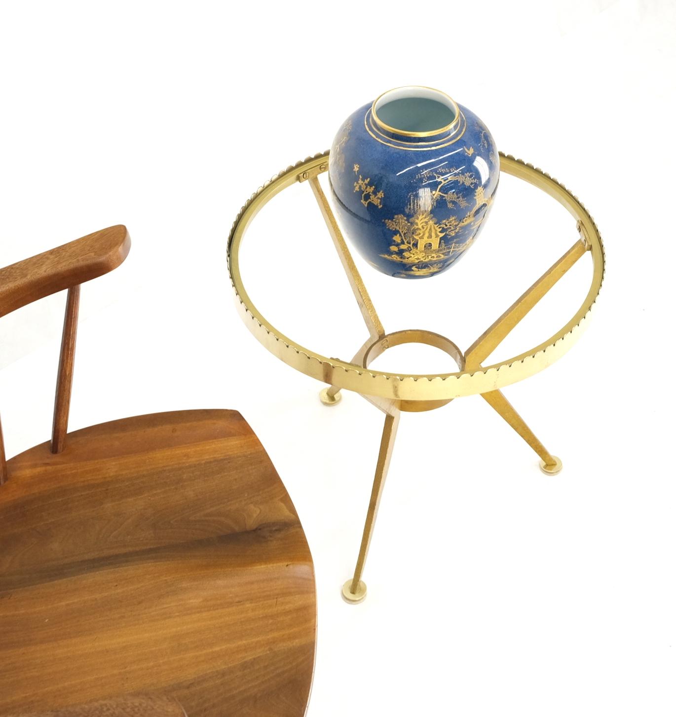 Solid Hammered Brass Tri Legged Studio Artist Made Round Side End Table Pedestal For Sale 5