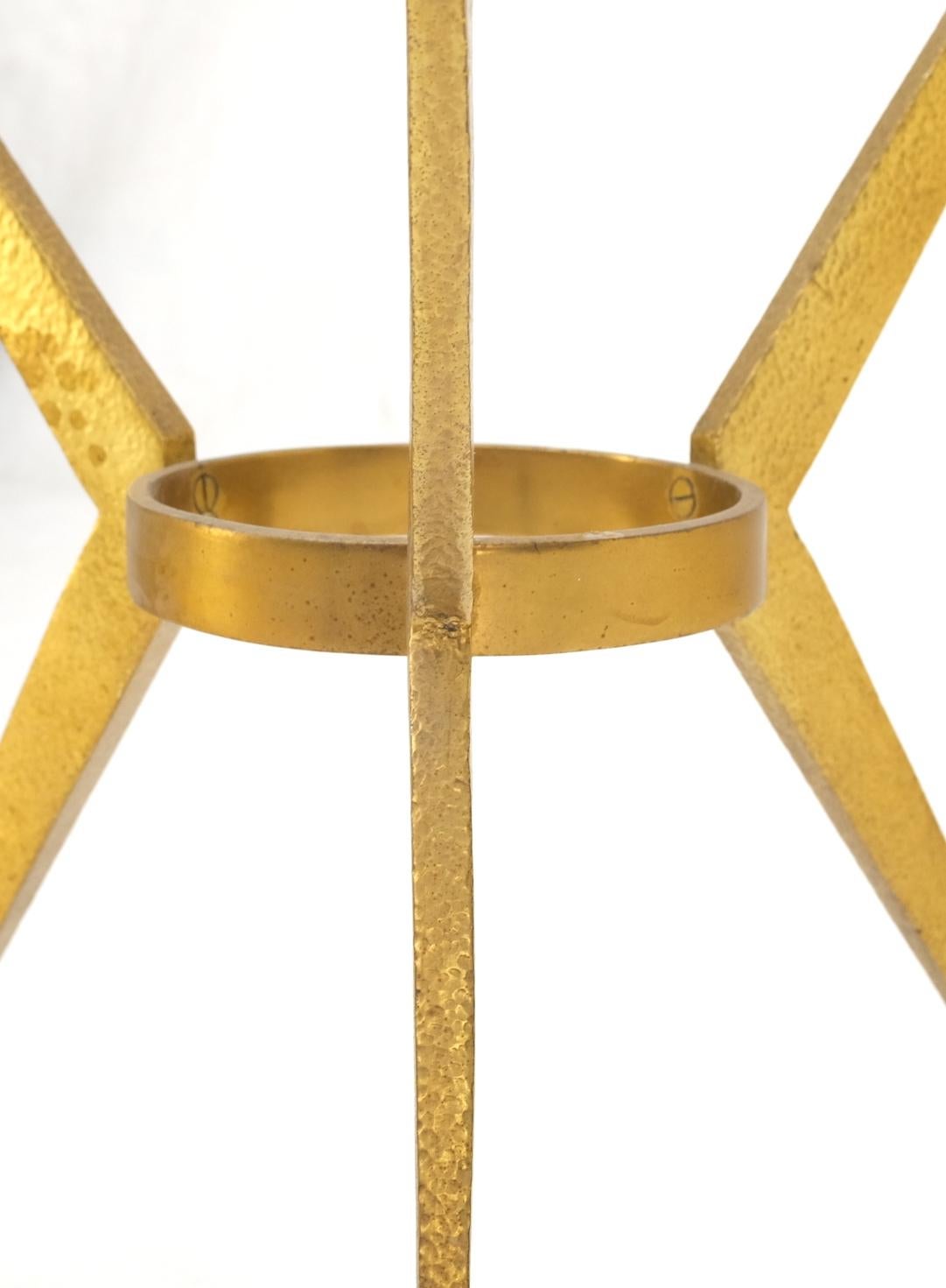 Solid Hammered Brass Tri Legged Studio Artist Made Round Side End Table Pedestal For Sale 1