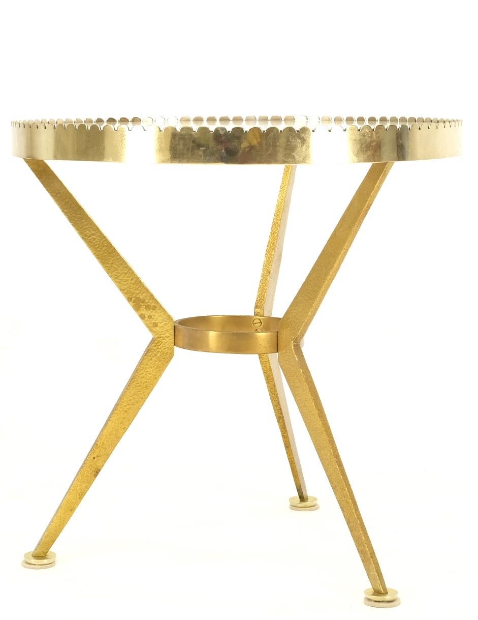 Solid Hammered Brass Tri Legged Studio Artist Made Round Side End Table Pedestal For Sale 2