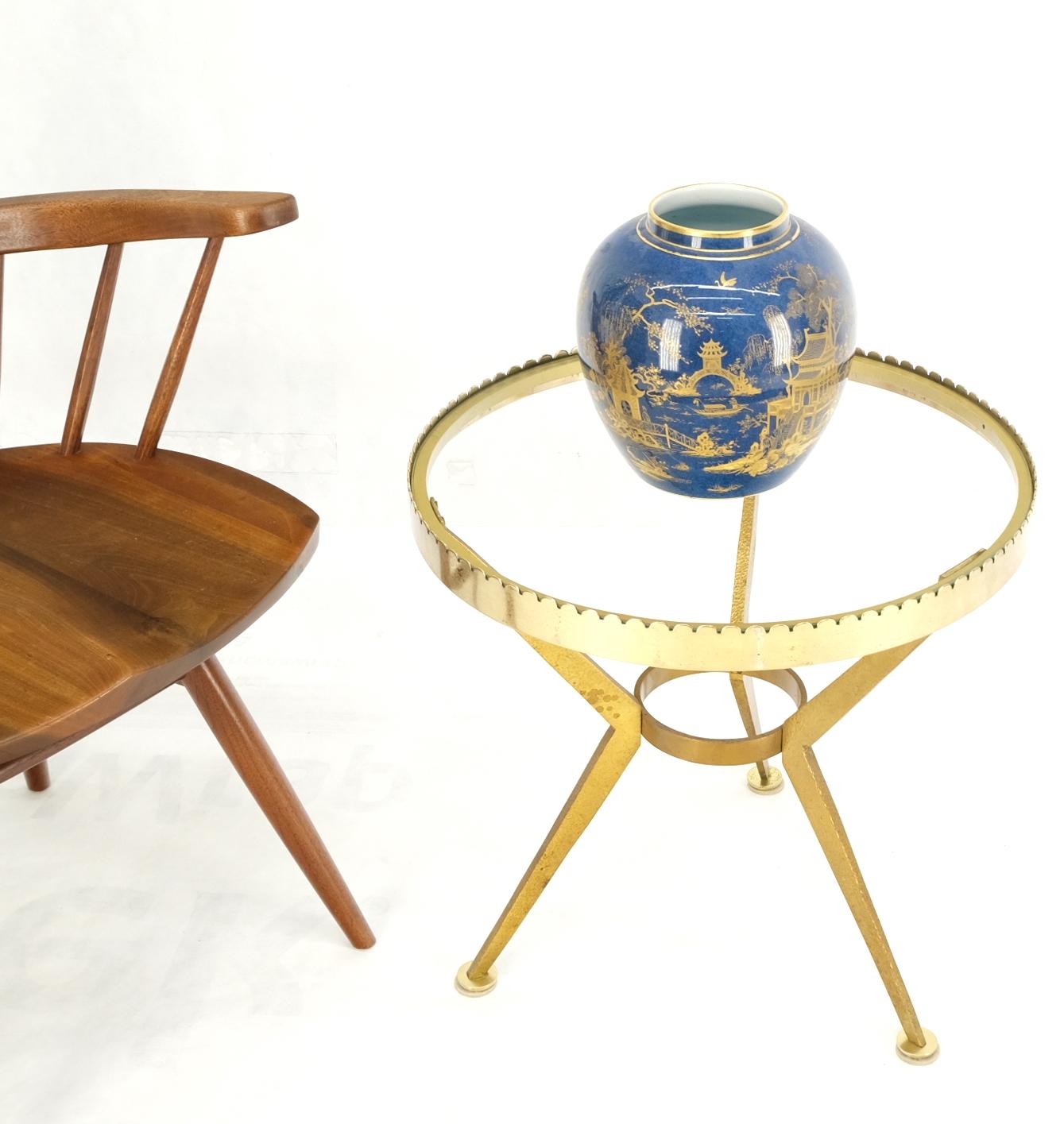 Solid Hammered Brass Tri Legged Studio Artist Made Round Side End Table Pedestal For Sale 4