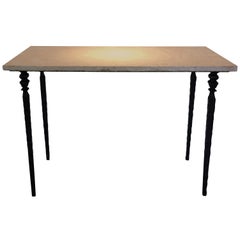 Solid Hammered Iron and Pink Marble-Top Console