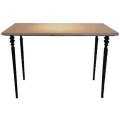 Solid Hammered Iron and Pink Marble-Top Console