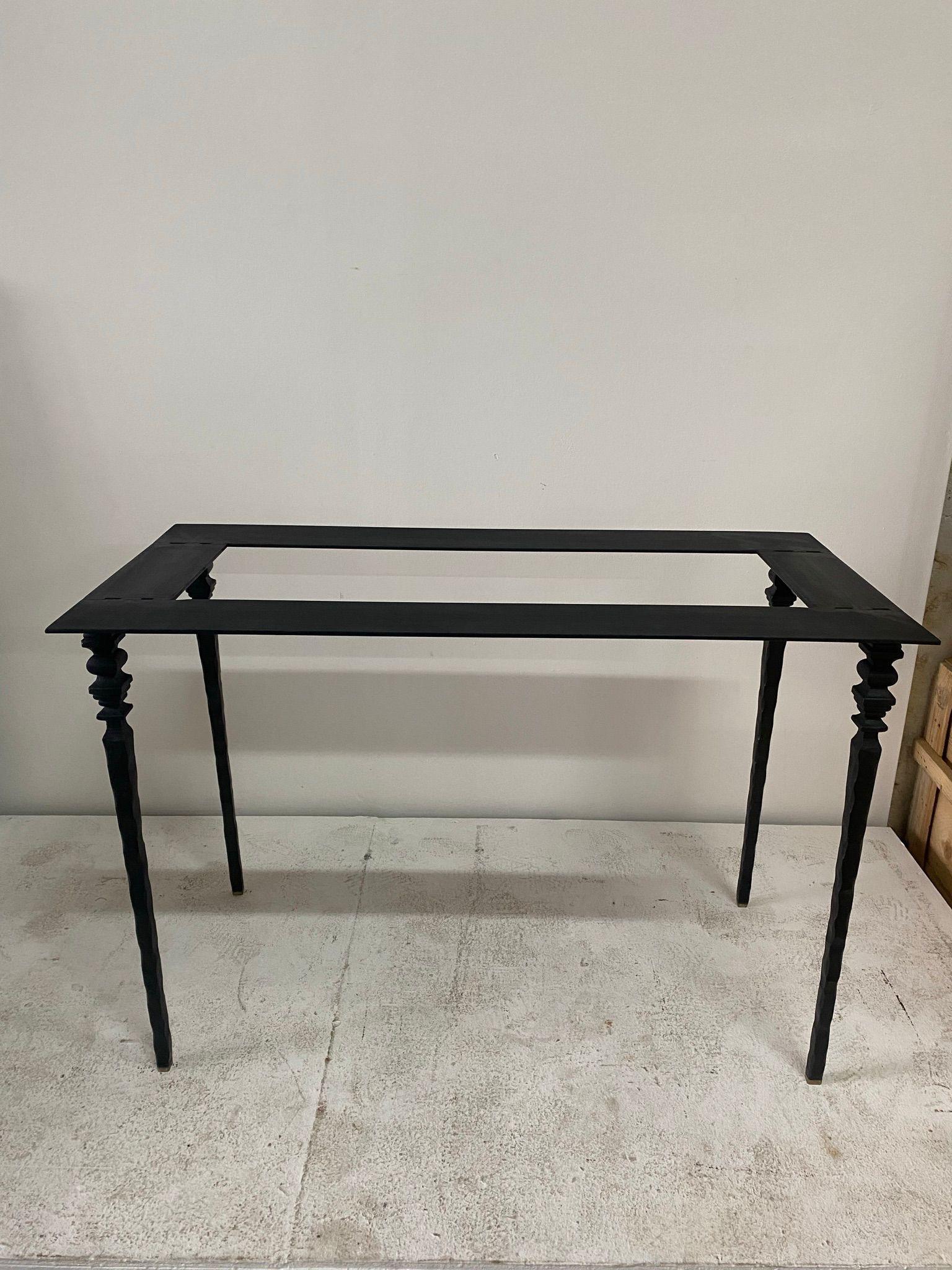 Solid Hammered Iron Console w/ Limestone Top For Sale 6